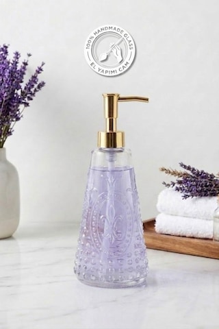 Selen Concept Fleur De Lis Model Gold Kapaklı El Yapımı Cam Sıvı Sabunluk Şeffaf