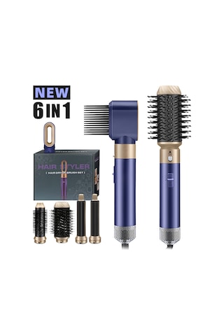 Tcherchi 6'sı Bir Arada Sıcak Hava Saç Kurutma Makinesi, Bukle Maşası, Düzleştirici Saç Şekillendirme Seti 6 İn 1 Mor