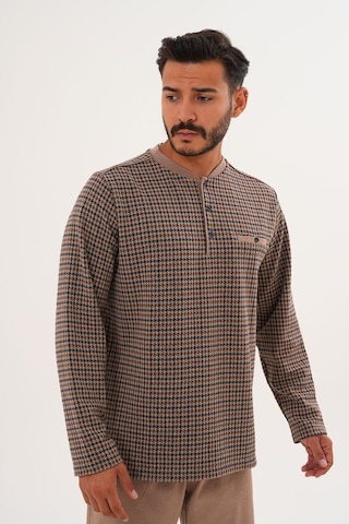 Çift Kaplan Erkek Desenli Patlı Bej Pijama Takımı 8038 Bej
