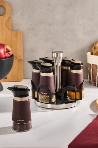 Karaca New Latin 7 Parça Standlı Yuvarlak Baharat Seti 100 Ml Kahverengi