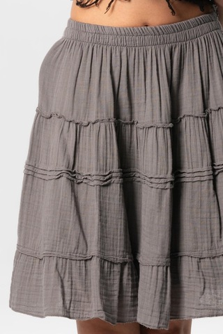 Benan Beli Lastikli Kısa Yazlık Müslin Etek Gri Gri-gri Gri