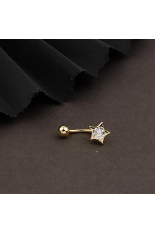 Bilezikci Yıldız Tek Taşlı 14 Ayar Kadın Göbek Piercing Sarı