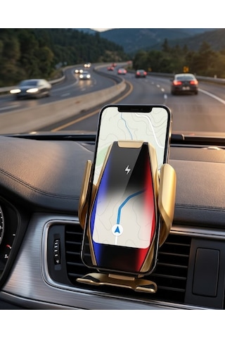 Kablosuz Şarjlı Araç Telefon Tutucu Sensörlü Otomatik Kilit 360 Ilkeshop - 58 Derece Döner