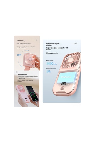 Honmex F30pro Masaüstü Çevreleyici Usb Fan - Elden Tutulabilir, Geri Şarj Edilebilir, 3000mah Pil, Sayısal Göstergeli - Mavi Beyaz