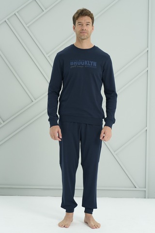 Erkek Interlok Penye Uzun Kol Pijama Takımı 2221 Lacivert Lacivert