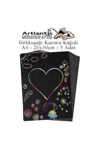 Artlantis Sihirli Gökkuşağı Kazıma Kağıdı A4 5 Yaprak 1 Paket 20x30 Cm Siyah Sihirli Kağıt Rainbow Paper Genel