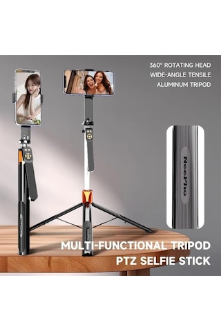 3 Eksen Anti Shake Stabilizasyonlu Selfie Çubuğu Tripod 170 Cm Uzatılabilir Alüminyum Gövde 10 M Bluetooth Kumanda 360 Ayar 1/4 Vida Kamera Vlog Canlı Yayın Np-l6s