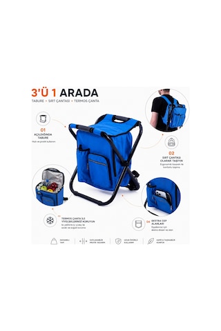Katlanabilir Soğutuculu Sırt Çantalı Tabure - Argeus Chillpack - Mavi Çok Renkli