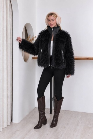 Moda Banuş Deri Garnili Lolita Kürk Siyah