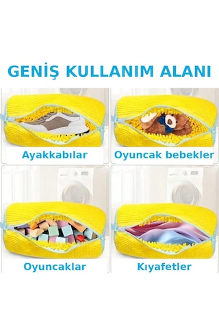 Fermuarlı Çok Amaçlı Yıkama Torbası Ayakkabı, Oyuncak Ve Hassas Kıyafet İçin Çamaşır Makinesi Koruyucu File Sarı
