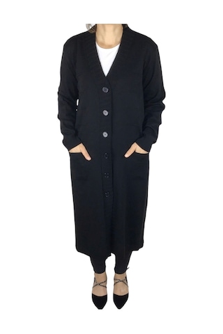 Kadın Büyük Beden Düğmeli Mevsimlik Hırka Siyah