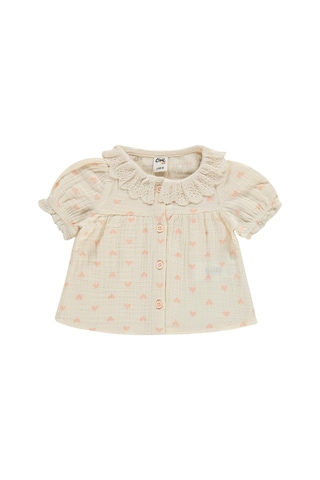 Civil Baby Yaka Dantelli Kalp Baskılı 6-18 Ay Takım - Bej Krem