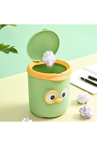 Geeroyoo Masaüstü Kâğıt Çöpçü Sepet: Mini Kapaklı, Kartoon Göz Desenli, Ev Ofis Odası İçin, Yenilikçi Saklama, Sarı Renkli, Dayanıklı Malzeme