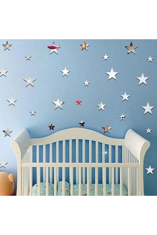 Yıldızlar Aynalı Duvar Sticker 20'li Dekoratif Ayna Gümüş
