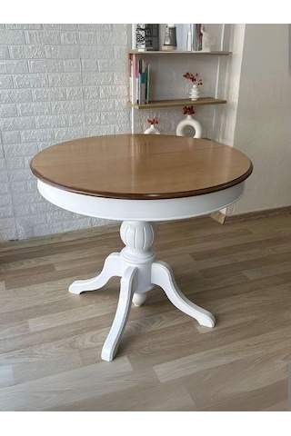 Lindon Baba Ayak Yuvarlak Açılır Masa 100x100 Beyaz-natural