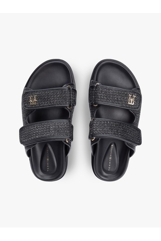 Tommy Hilfiger Double Strap Raffıa Sandal Kadın Siyah Terlik - Fw0fw09122