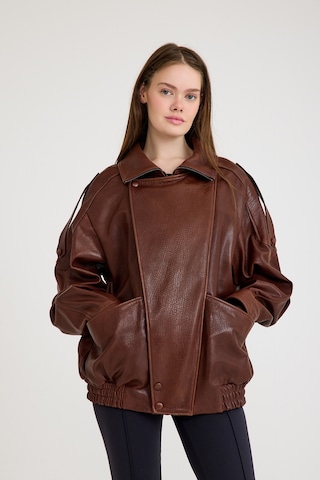 Oversize Bayan Deri Ceket Vb-21-bk-2847-24119 Fındık