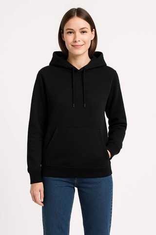 Primemagazam Kadın 3 İplik Pamuklu Kapüşonlu Kanguru Cepli Sweatshirt Hoodie - Siyah Çeşitli