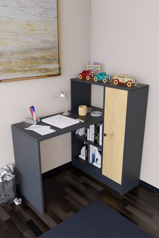 Drithe Modern Dolaplı Kitaplıklı Çalışma Masası Antrasit-çam Antrasit - Çam