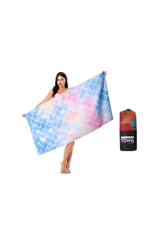 Ranyeek Mikrofiber Plaji Havlusu - Yüzen Yıkama İçin Hızlı Kuruyan - Mavi Yılan Balığı Desenli 160x80 Cm Çok Renkli
