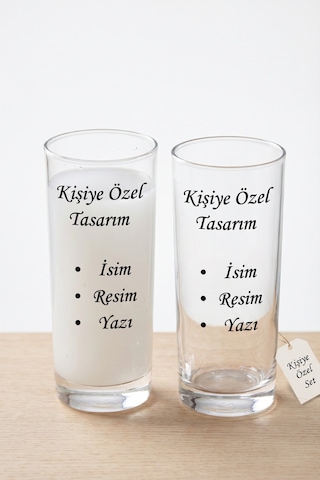Kişiye Özel Baskılı 2'li Rakı Bardağı Seti - İsim, Fotoğraf Ve Yazı Tasarımlı 2 Li Özel Hediye Rakı Bardağı Seti Çok Renkli