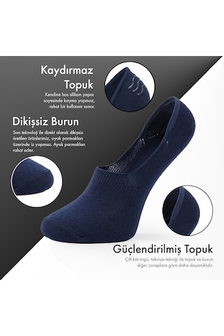 Saf Bambu Erkek Babet Çorap Dikişsiz Görünmez Kaydırmaz Topuk Silikonlu Premium Hediye Kutulu Lacivert
