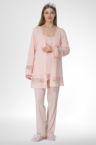 Mecit Pijama Mecit 6405 Pudra Sabahlıklı Lohusa Pijama Takımı
