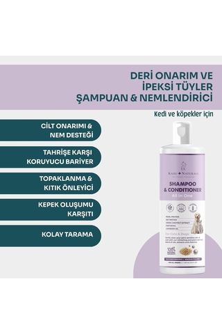 All İn One Şampuan Nemlendirici, Köpek Ve Kedi, İnci Ve Yulaf Proteini, At Kestanesi, Pantenol,%100 Doğal, 400 Ml