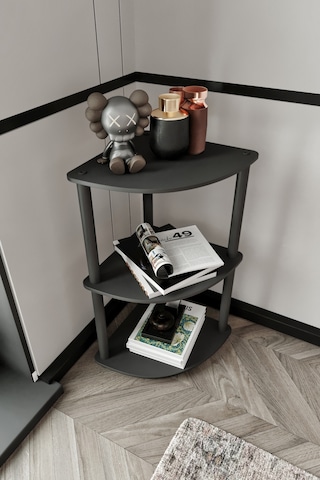 Masivo Köşe Kitaplık Siyah 3 Katlı Siyah