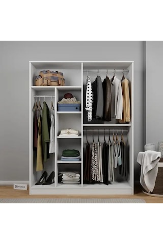 Kardelen Serisi 140 Cm Mat Beyaz 4 Kapılı 5 Raflı Elbise Dolabı Beyaz