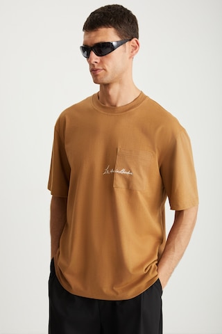 Grımelange Kravın Erkek %100 Pamuk Bisiklet Yaka Baskılı Kahverengi T-shirt