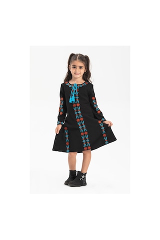 Uzun Kol Mahur Çocuk Pazen Elbise Siyah Syh Siyah
