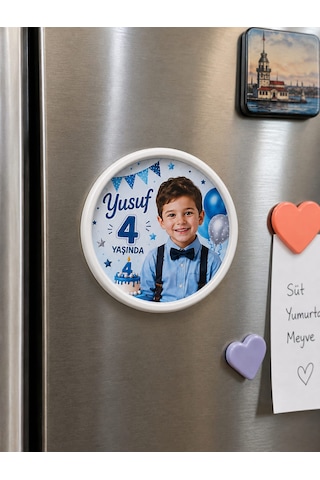 6 Adet Yuvarlak Buzdolabı Magnet Çerçeve Mıknatıslı 7,7 Cm Çap Kişiye Özel Fotoğraf