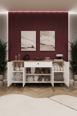 Lüks Konsol Tv Ünitesi %100 Mdf Salon Ve Yemek Odası Ünitesi Knsl03 Beyaz - Karına