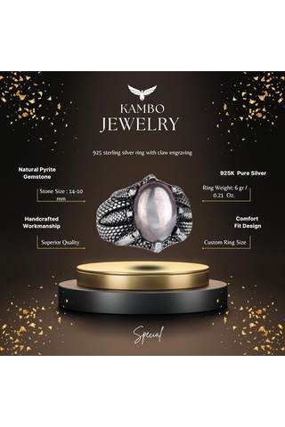 925 Ayar Gümüş Pençe Yüzük İle Gerçek Doğal Pirita Taşı El Yapımı Yüzük İle Aslan Zenginliği Ve Koruma Gümüş