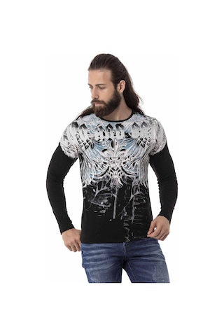 Cipo & Baxx CL516 Royal Desenli Siyah İnce Sweatshirt Siyah
