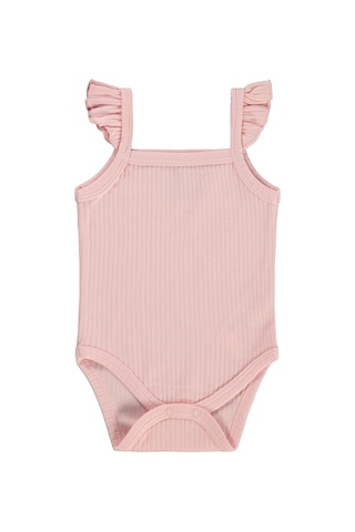 Albimini Askılı Fırfırlı 0-18 Ay Çıtçıtlı Badi - Pembe