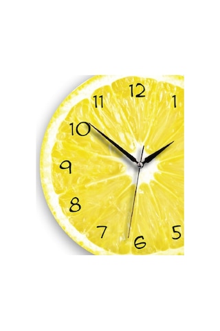 Cajuart Dekoratif Ahşap Limon İçi Canlı Yuvarlak Mutfak Duvar Saati Ahşap