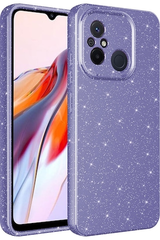 Ardemix Redmi 12c Kılıf Kamera Korumalı Simli Lüks Koton Kapak - Mor Mor