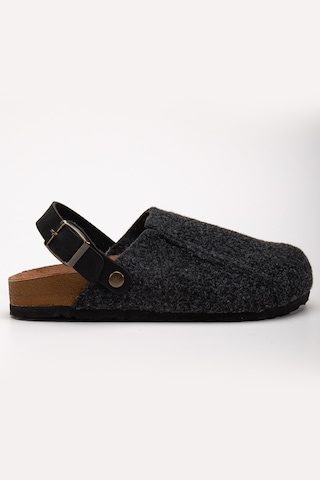 Polomia Comfort Kadın Mantar Taban Eva Kışlık Önü Kapalı Keçe Sabo Outdoor Günlük Rahat Ev Sandalet Flat Terlik Siyah