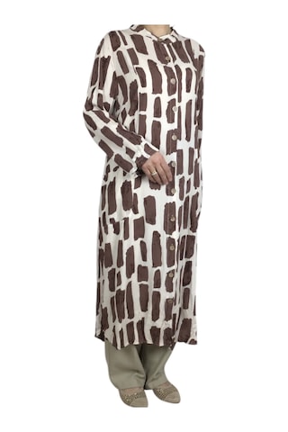 Kadın Önden Düğmeli Cepli Uzun Tunik Gömlek Vizon