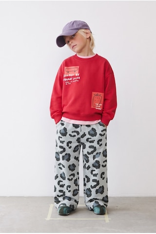 Magu Çocuk Baskılı Kırmızı Sweatshirt Ve Eşofman Takımı Çok Renkli