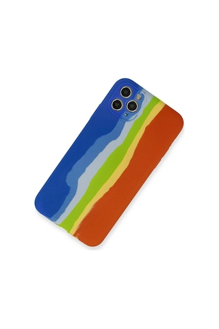 Gld-spt- Newface Apple Uyumlu iPhone 11 Pro Kılıf Ebruli Lansman Silikon - Mavi-turuncu