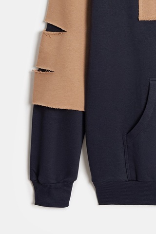 Shooter Sportwear Shooter Erkek Oversize Kapüşonlu Baskılı Kanguru Cepli Sweatshirt Lacivert - Bej