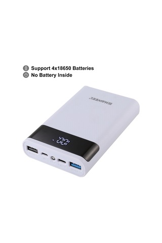 Haweel Dıy 4x 18650 Dahil Değil 12000mah Çift Yönlü Qc Şarj Cihazı Güç Bankası Kabuk Kutusu, 2x Usb Çıkışı Ve Ekranı İle, Destek Qc 2.0 / Qc 3.0 / Fcp / Sfcp / Afc / Mtk / Bc 1.2 / Pd Beyaz
