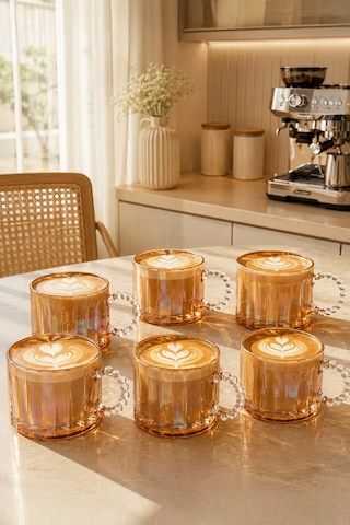 Porsima 15863 Ringo Line Amber 6lı Renkli Cam Kupa Çay Kahve Meşrubat Bardak Seti 325ml