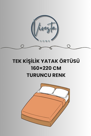 %100 Pamuk Saçaklı Tek Kişilik Yatak Örtüsü 160x220 Şık Ve Modern Tasarım Turuncu