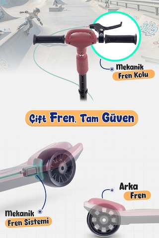 Prego Veyron Bluetoothlu Müzikli Işıklı Çocuk Scooter Katlanabilir - Yükseklik Ayarlı Bordo