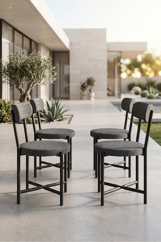 Sandalye 4 Adet Keten Kumaş Metal Ayak Modern Mutfak Sandalyesi Cafe Balkon Ofis Teddy 9809 Antrasit Çok Renkli