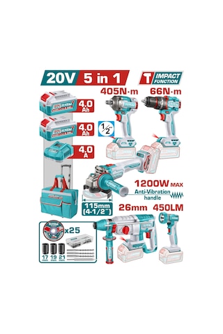 Total 5 Li Set - Darbeli Matkap, Sonum Sökme, Kırıcı Delici, Taşlama, Fener Tcklı20595e